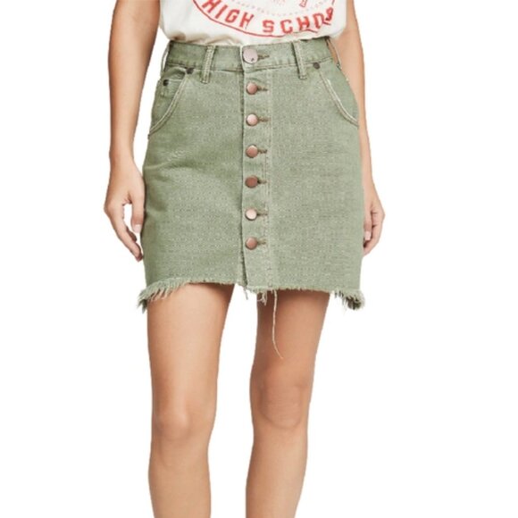 One Teaspoon Viper Button Front Denim Mini Skirt Super Khaki Green NWT Size 30 - Picture 1 of 13